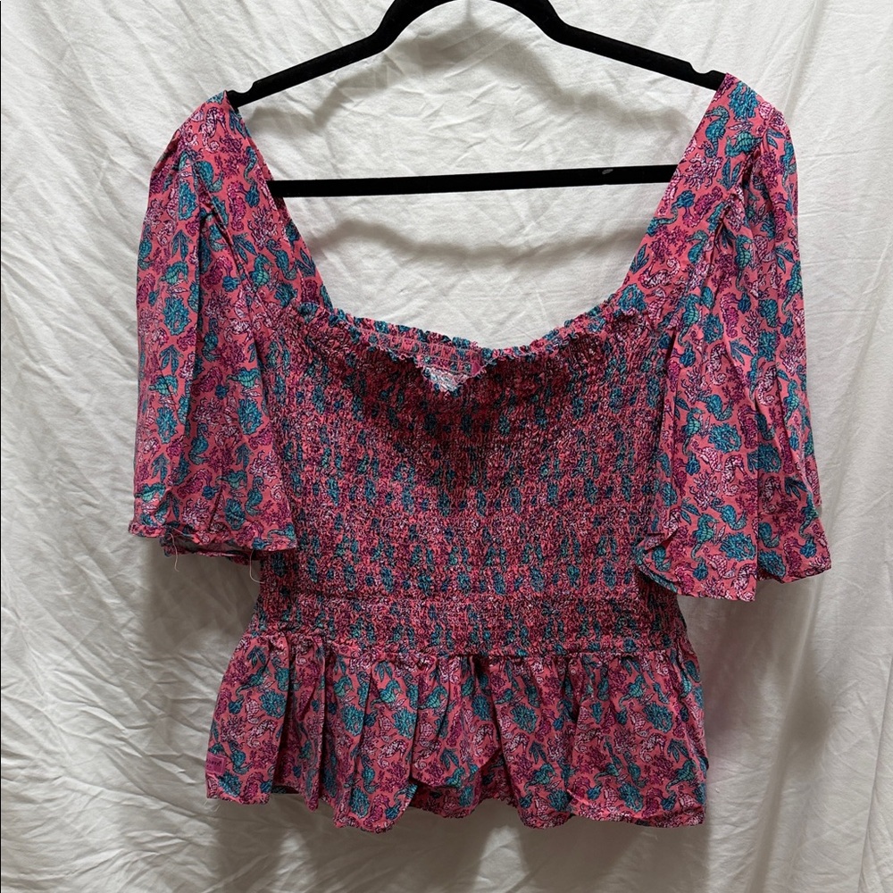 Simply Southern Pink and Teal Floral Blouse